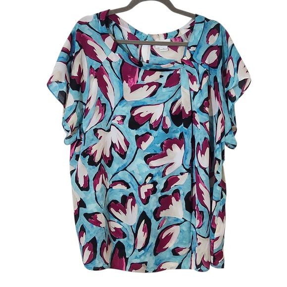 Liz Claiborne Floral Print Blouse Size 2X Blue Floral Blouse - Picture 1 of 8
